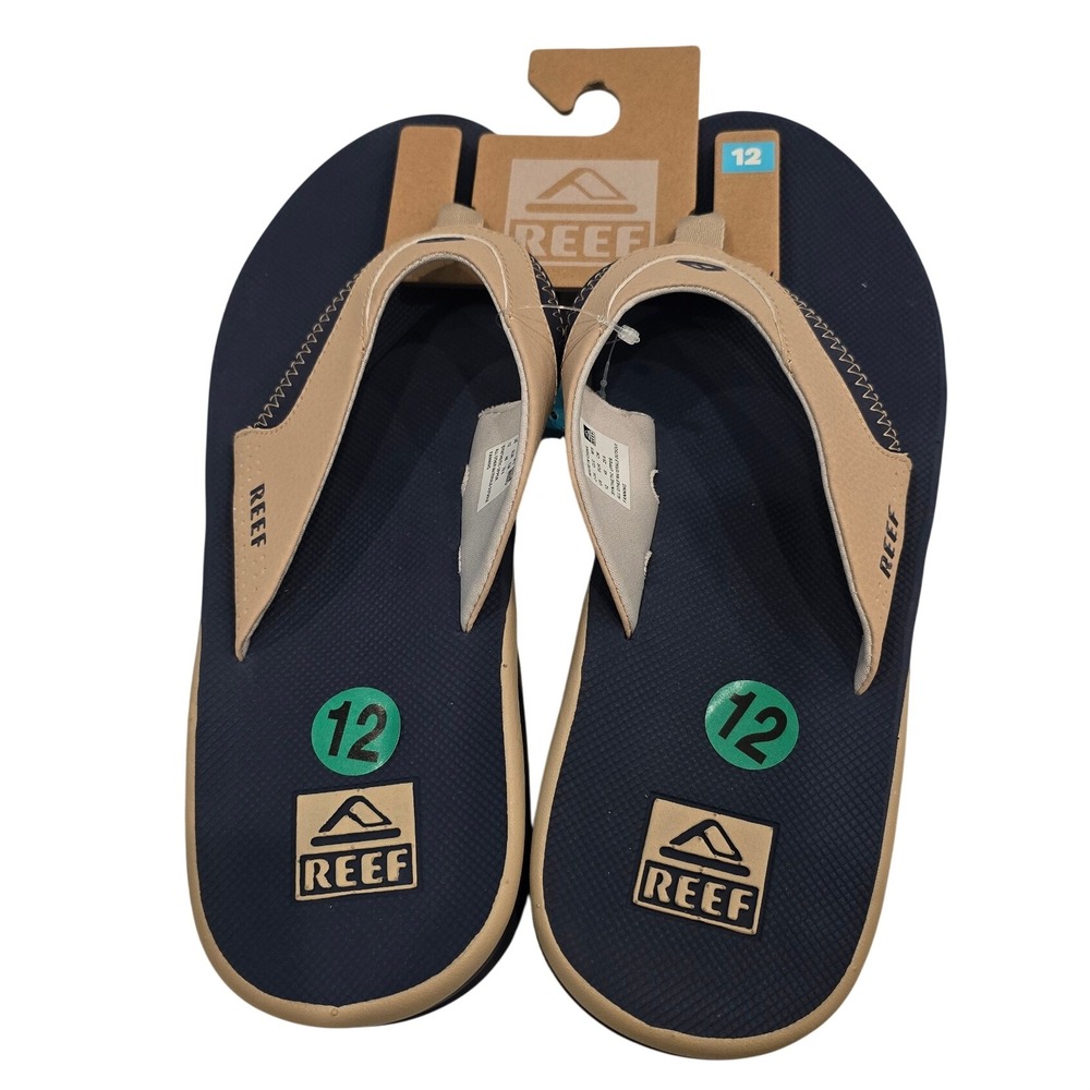 Reef Fanning Mens Tan Navy Flip Flops Bottle Opener Sandals CJ6593 Size 12